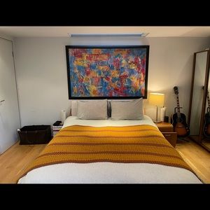 Vintage 70's Brown&Mustard Crocheted Throw Blanket